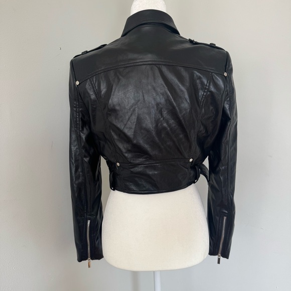 AKIRA NWT Black Leather Moto Cropped Jacket Size Medium - Picture 4 of 8